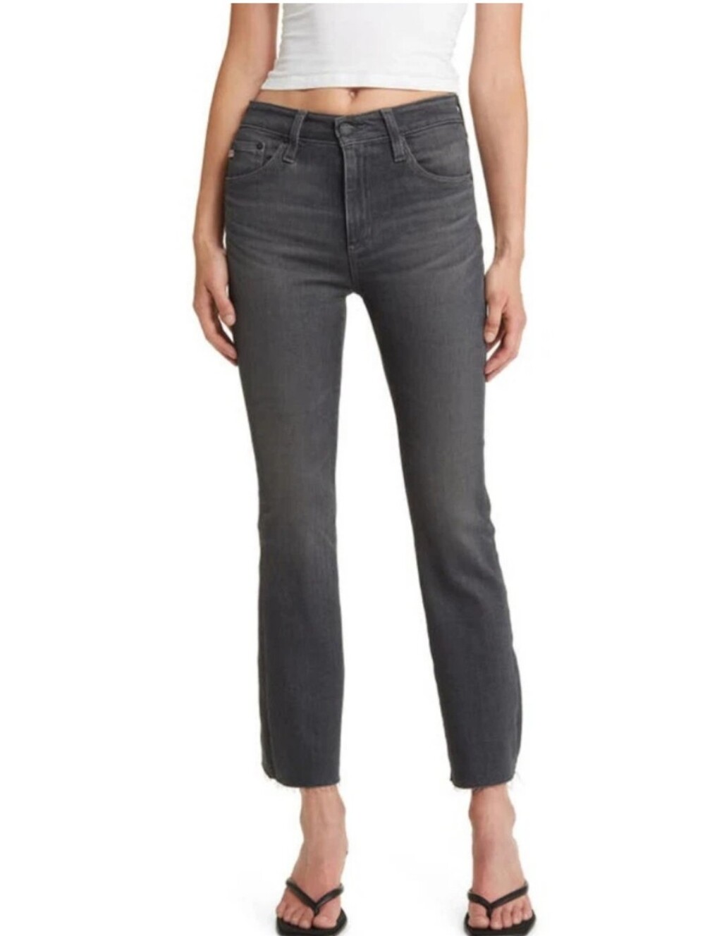 AG Adriano Goldschmied Farrah Boot Crop Raw Hem Jeans 28 High Rise Designer
